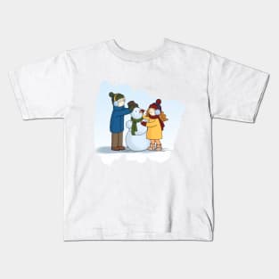 Couple in love Boy and Girl making Snowman Kids T-Shirt